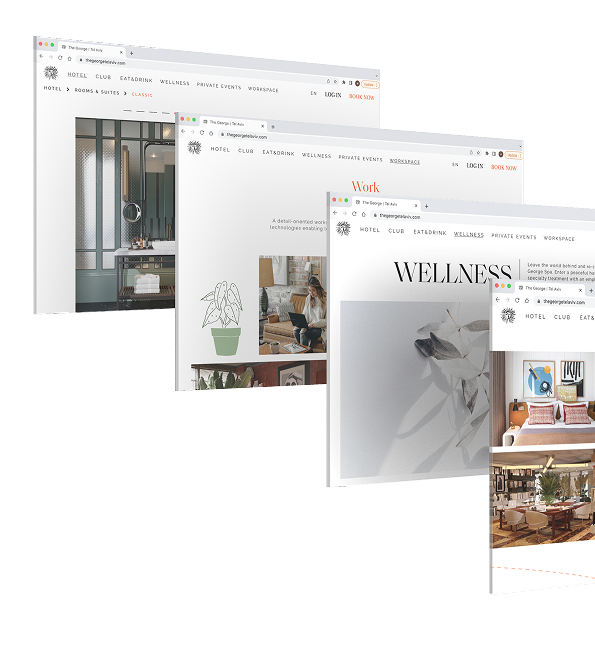 Multiple screens of a hospitality product delivered by ZingUI