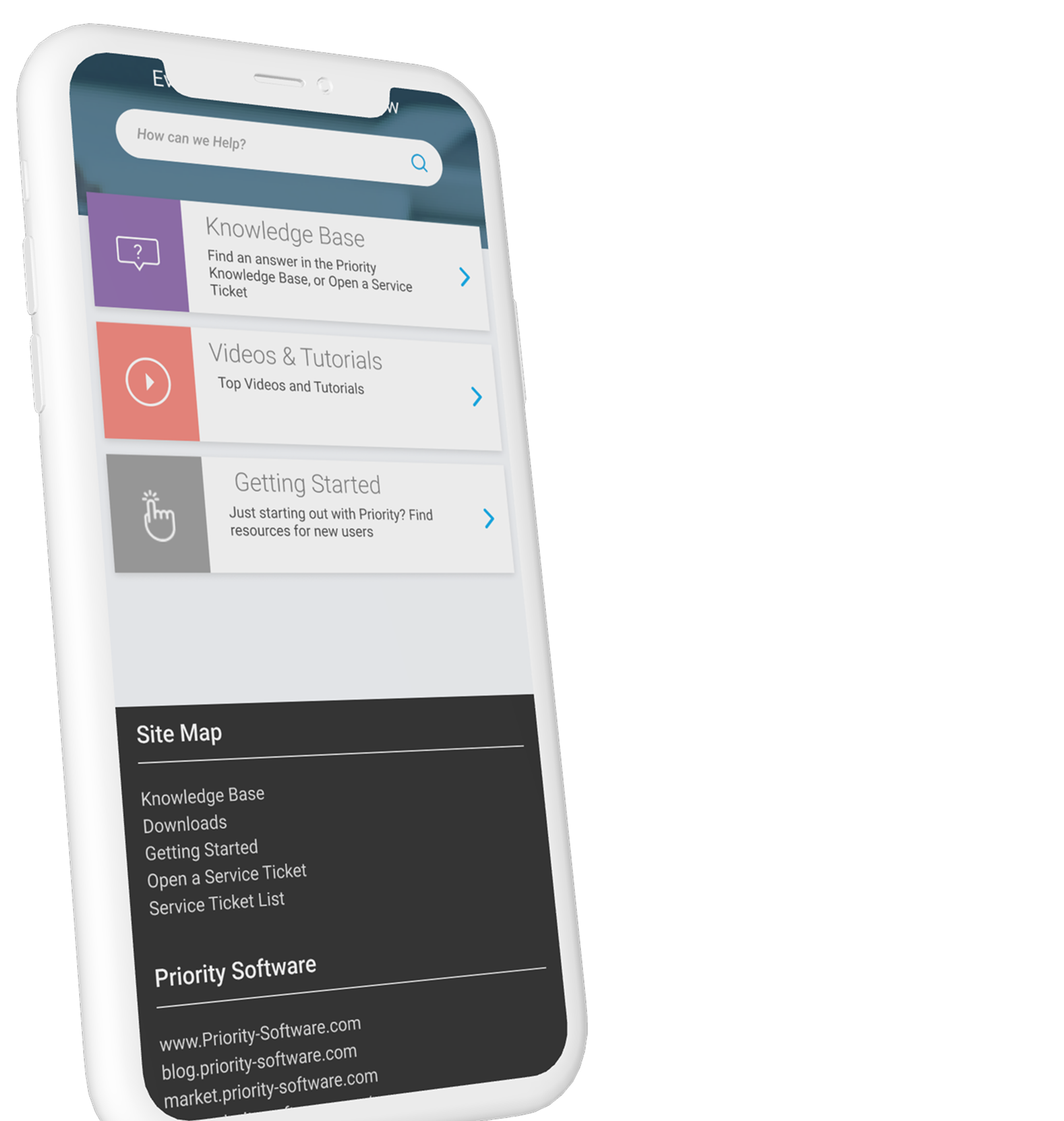 Priority mobile support portal with knowledge base and tutorials